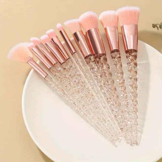 Set of professional cosmetic brushes with crystal unicorn