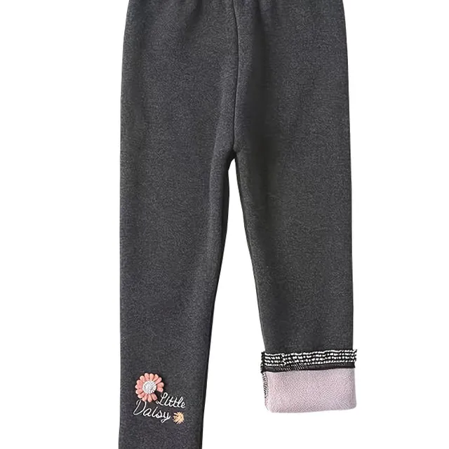 Girls thermal leggings with flower pattern on the leg