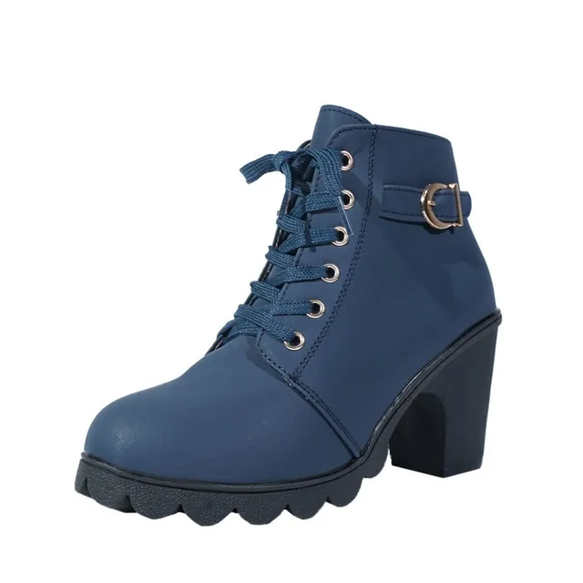 Damen Ankle Boots mit robustem Absatz, Schnalle und seitlichem Reißverschluss (hohe Absätze)