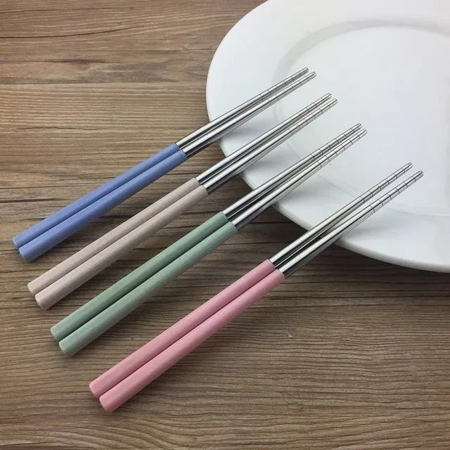 Stainless steel dining chopsticks with colored handle