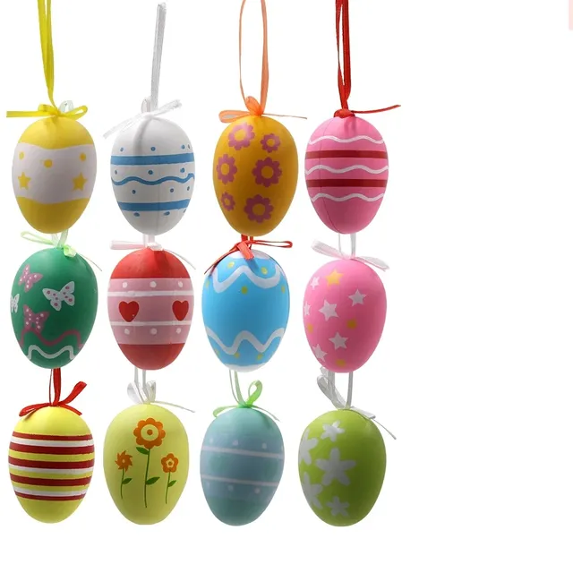 Sada 12 barevných plastových velikonočních vajíček na zavěšení