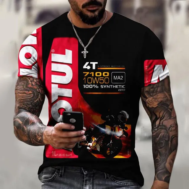 Tricou bărbătesc cu mânecă scurtă și imprimeu - Racing