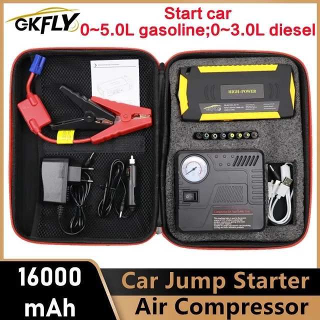 GKFLY Super Power Starter 12V 600A Auto Jump Starter Air Pump Compressor for Petrol Diesel Car Battery Booster