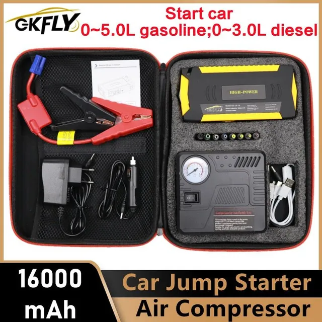 GKFLY Super Power Starter 12V 600A Auto Jump Starter Vzduchové čerpadlo Kompresor pre benzínové dieselové autobatérie Booster