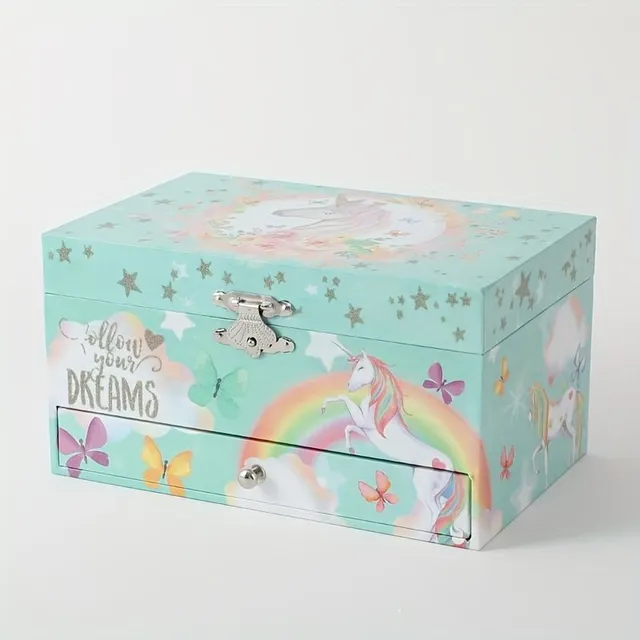 1pc Jewel box Unicorn, Green Pink Showcase