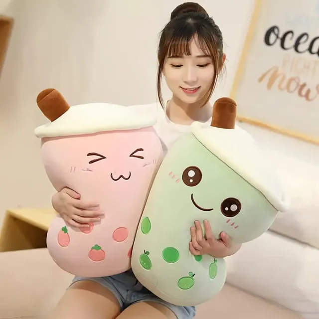 Teddy pillow shaped cup with bubble tea with milk - cute gift for children