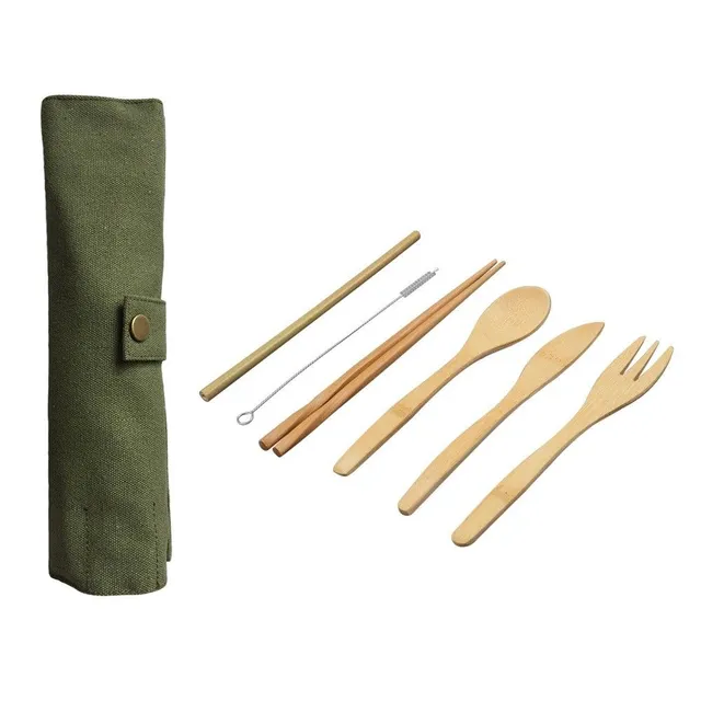 Bamboo cutlery for travel - 6 pcs + case