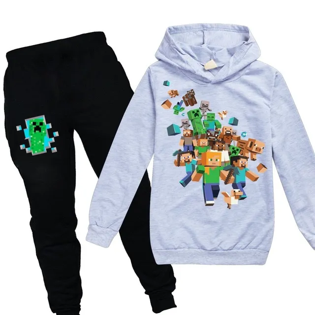 Stylish tracksuit with the motif of the computer game Minecraft gray black 2 - 3 roky