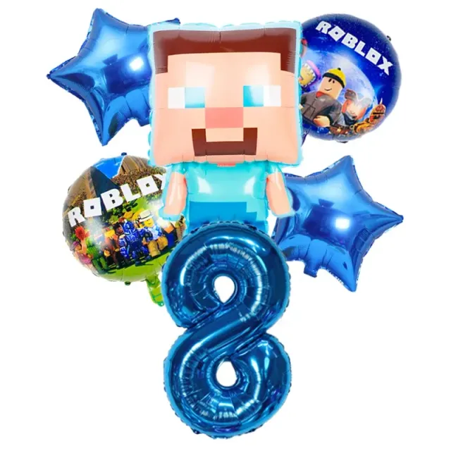 Stylish set of birthday balloons in the performance of popular characters from Minecraft