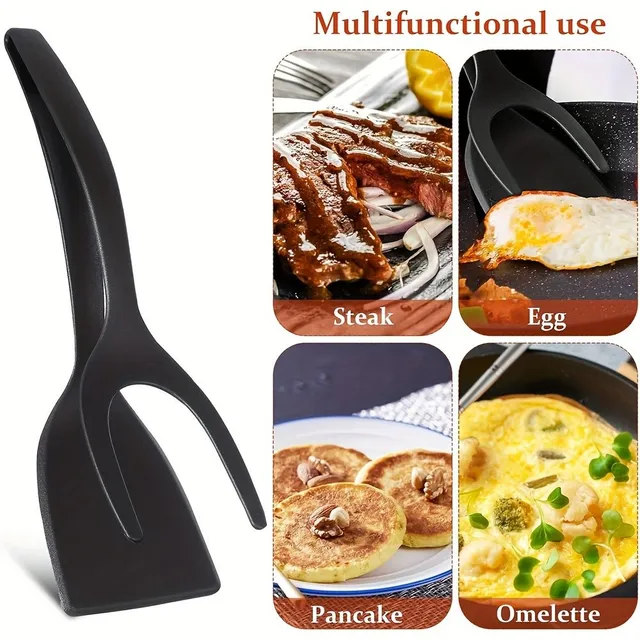 1 bucată clește și spatulă 2 în 1 din nylon - lopată de bucătărie multifuncțională antiaderentă pentru pește, french toast, omlete și întoarcerea ouălor