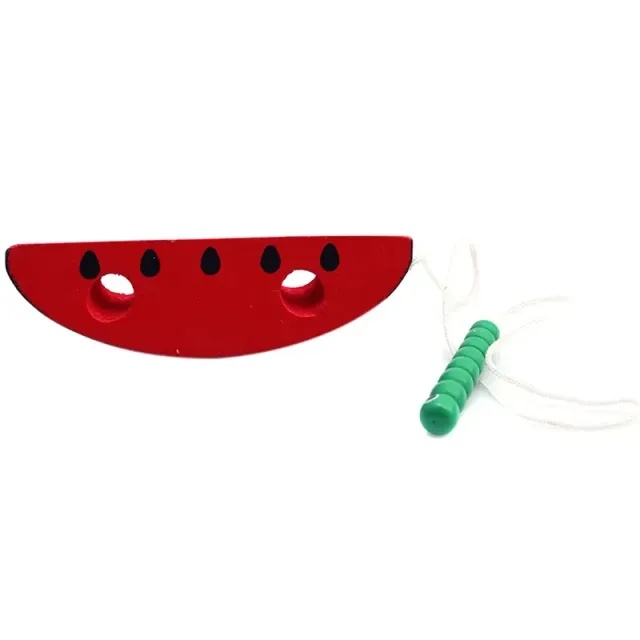 Fun wooden toy shaped fruit with worm on worm for sensory training