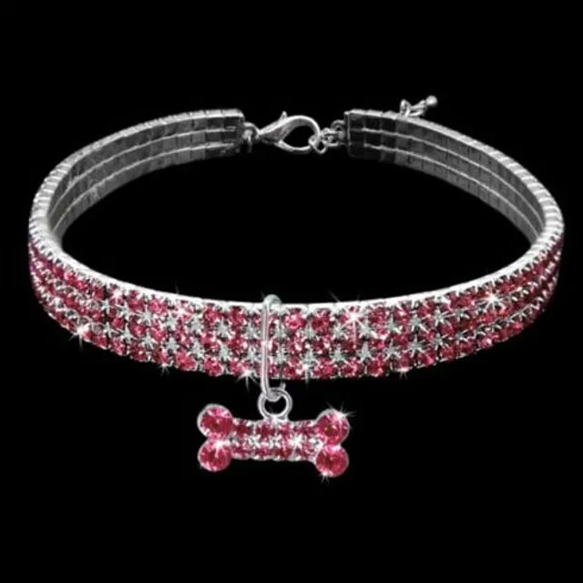 Collar for small and medium sized dogs with rhinestones and pendant