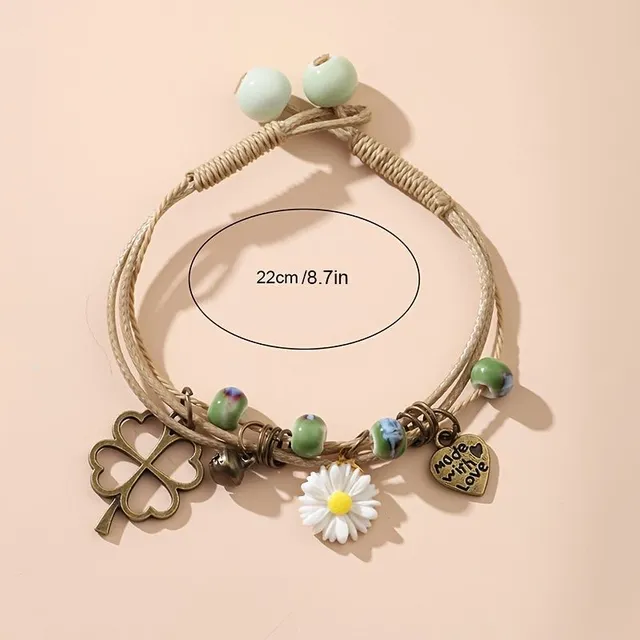 1 pc of girls layered string bracelet, heart and flower etc. pendant beautiful handmade retrace supplement