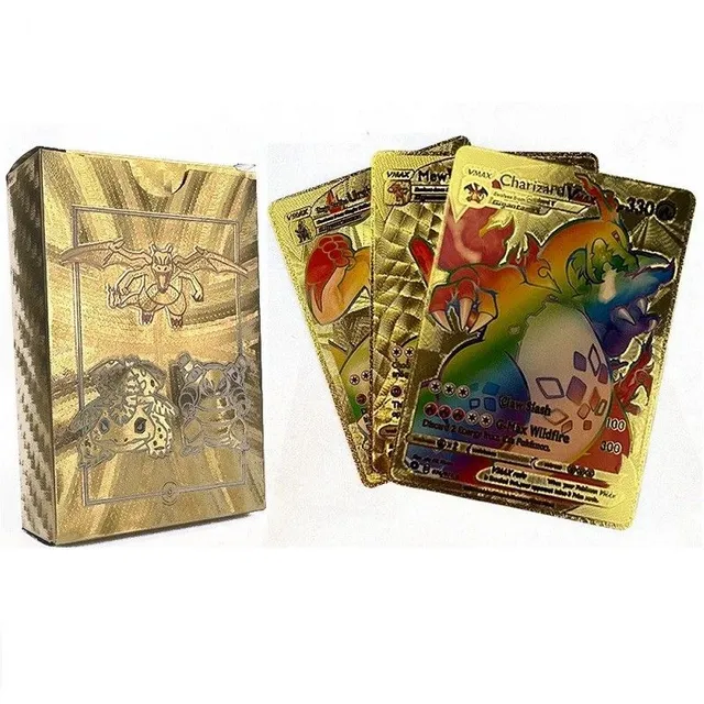 Paquet de cartes Pokémon VMax dorées arc-en-ciel - Cartes Pokémon brillantes, cartes à collectionner, ensemble de 55 cartes