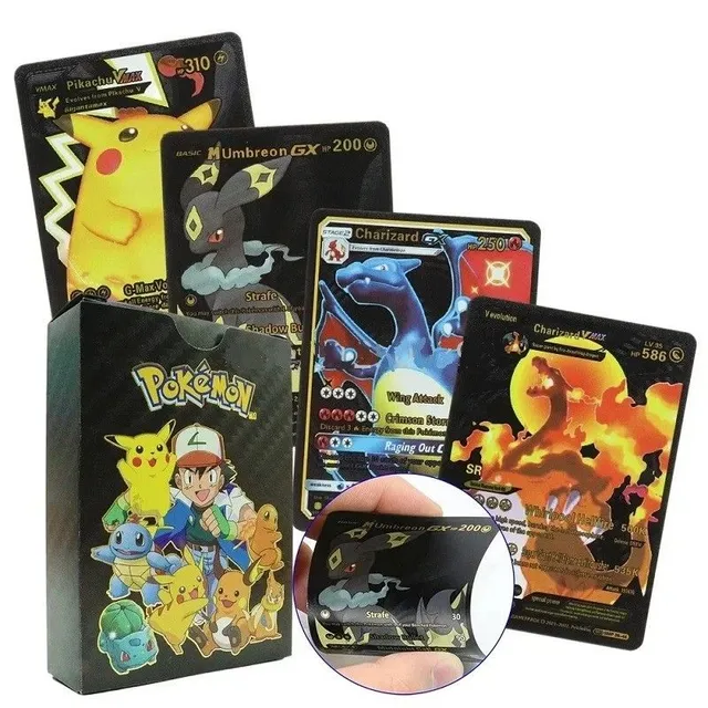 Package Pokemon cards GX VMax VStar EX Shiny Pokemon cards Collector cards Pokemon Set of playing cards, black, 55 pcs