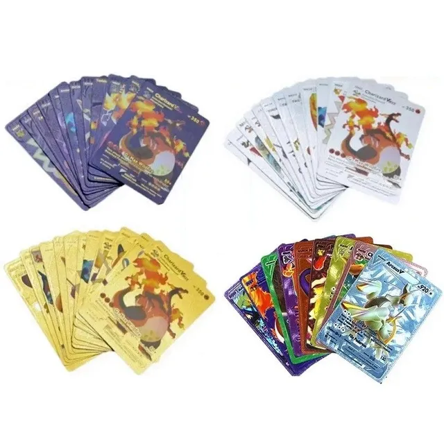 Pack Pokemon cards VMax and VStar Shiny Pokemon cards Collectors cards Pokemon Set of playing cards VMax in gold, silver and black and color cards VStar, 108 pcs