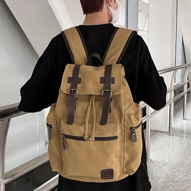 Praktický plátěný batoh na počítač s klopou - ideální na cestování