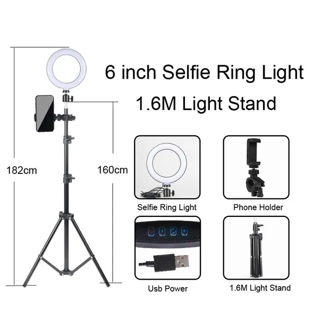 Circular photo light with tripod and phone holder