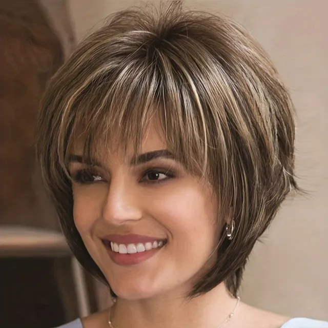 Stylish wig with straight short hair and bangs