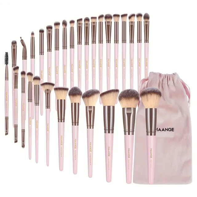 Professional set of makeup brushes - Premium synthetic kabuki + brush for blonding, powder, face, proofreader, shadows - Christmas gift