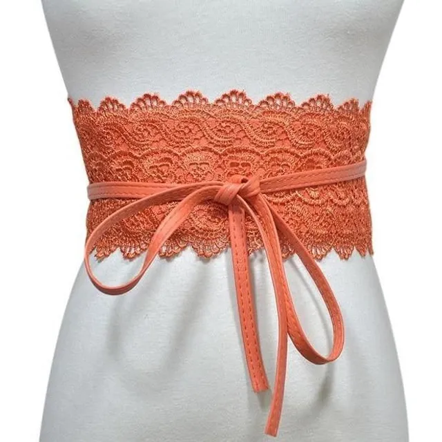 Ladies lace belt with bow orange