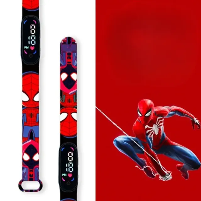 Stylish children's digital watch with pedometer and motifs of the popular Spider-man