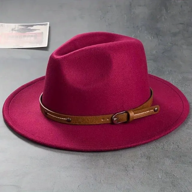 Centură decorativă pentru Pălărie Fedora Unisex monocromă Jazz Casual Pălărie din fetru cald Pălărie de soare Cowboy Western Hat pentru exterior