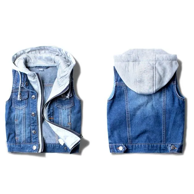 Children's denim vest with hood