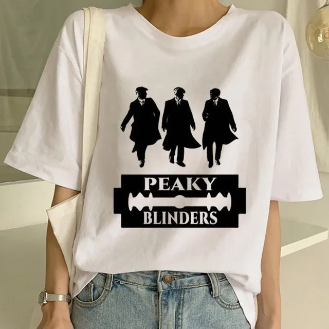 Tricou oversize pentru femei cu mânecă scurtă și imprimeu Peaky Blinders