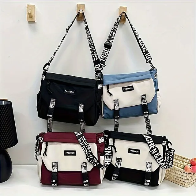 Casual color-blocked shoulder bag, universal messenger with lapel, unisex backpack on the cross to school and leisure