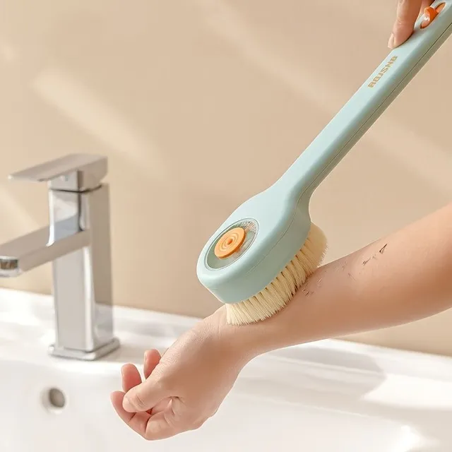 Bath brush with long handle and soap dispenser - shower brush for back and body