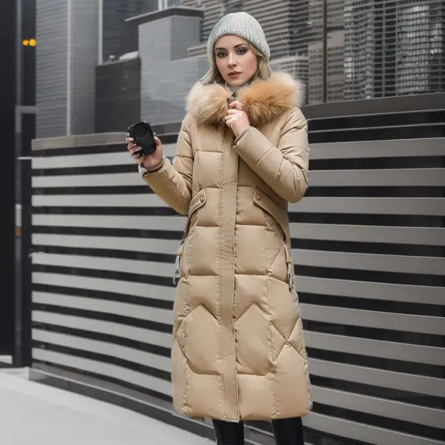 Women's stylish long winter quilted jacket with fur - various colours