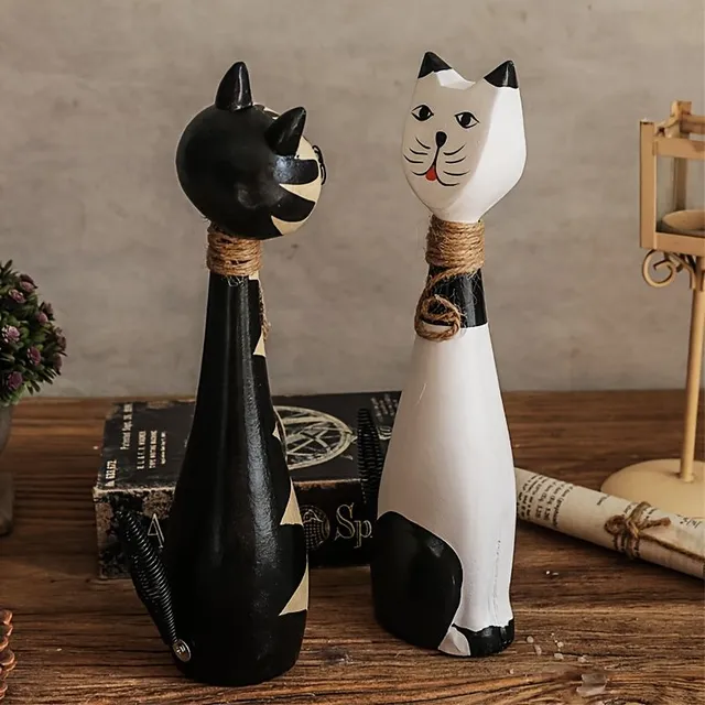 Set of two decorative wooden cats - simple carving art