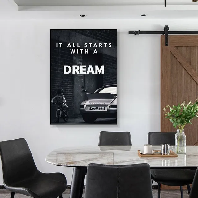 Decorative motivation black and white painting - It all begins with a dream