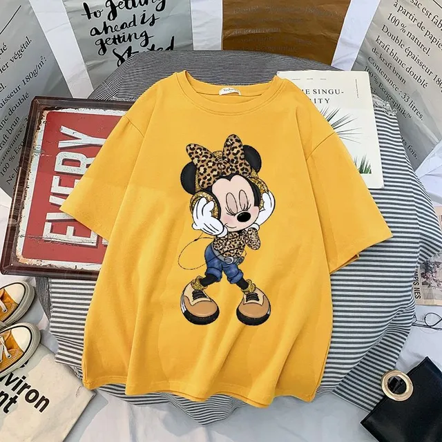 Tricou pentru femei cu mâneci scurte și imprimeu drăguț Minnie