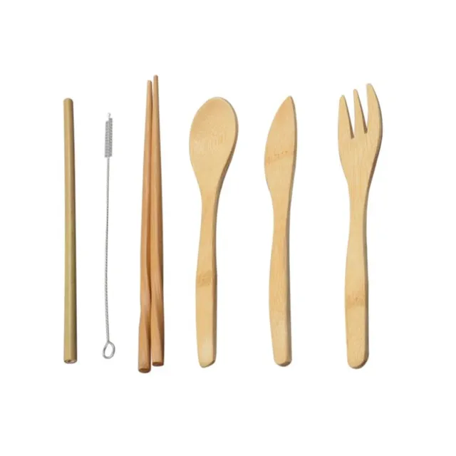 Bamboo cutlery for travel - 6 pcs + case