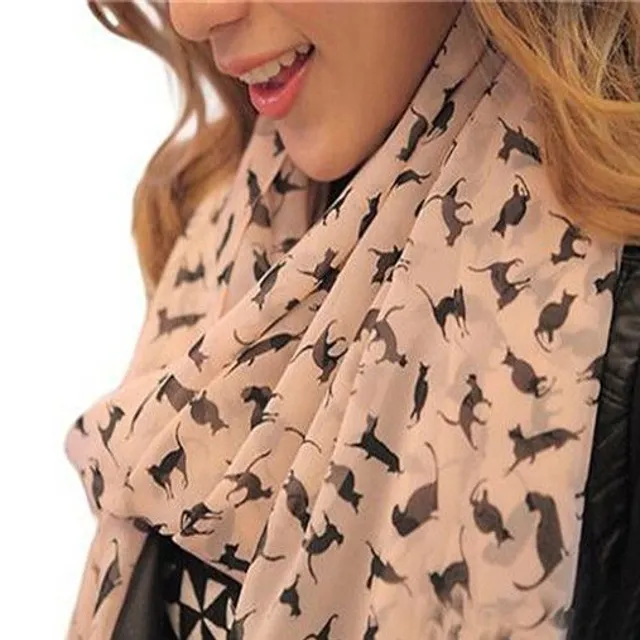 Women's scarf with cat motif - 3 colors