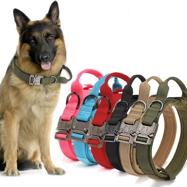 Tactical dog collar with handle for medium and large breeds