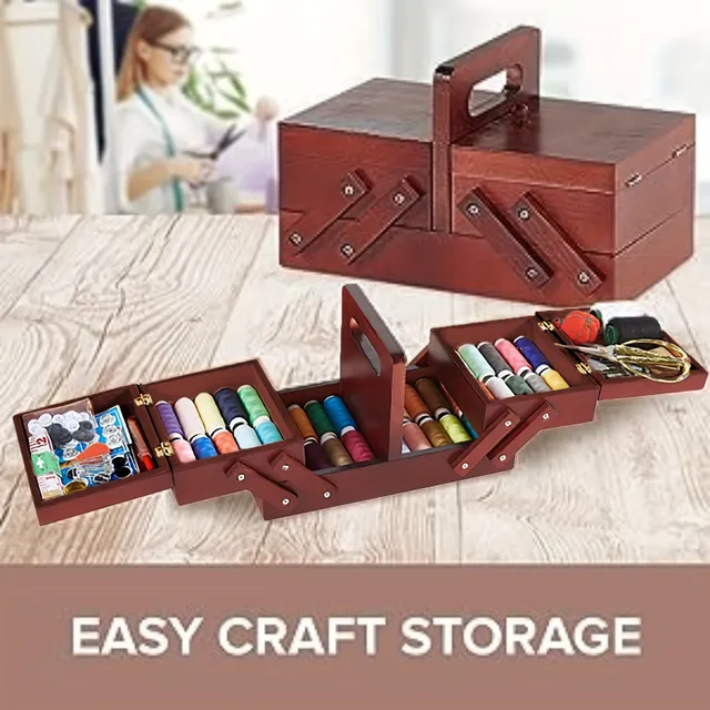 Folding wooden sewing case 1pc