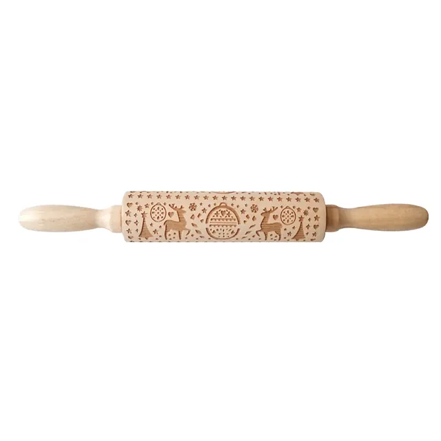 Wooden decorated roller for Christmas baking and cake decorating