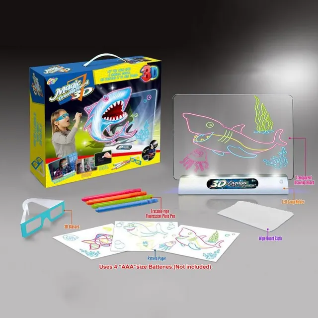 3D Writing Drawing Pad Magic Drawing Pad with LED Writing Board Illuminated Drawing Board Children's Brain Development Toy with Puzzle