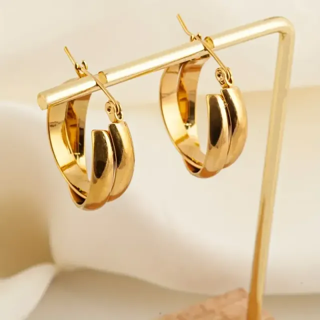 18K Gold Golded Stainless Steel Y2K Cross Earrings In the Form of a Circle For Girls