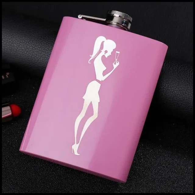 Pink stainless steel flask with laser engraved silhouette - various types