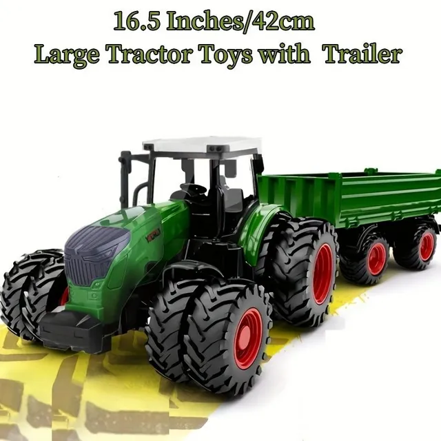 Large tractor on farm with trailer - realistic set of tractor on farm