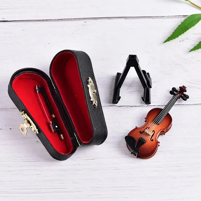 Miniatúrne husle so stánkom - dekoratívne drevené hudobné nástroje