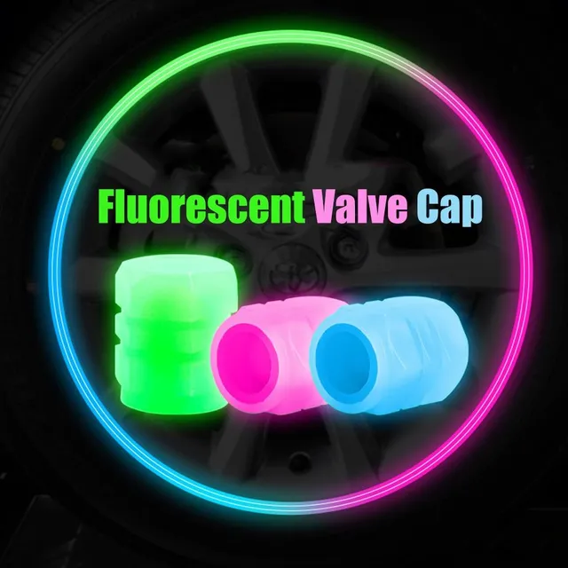 4Pcs Fluorescenčné ventilové čiapky na ventily automobilových pneumatík Svetelný kryt pneumatík Kryt automobilových kolies ABS čiapky na pneumatiky pre automobilové bicykle Motocykel