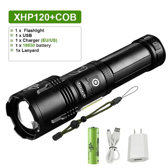 Super XHP120 Erős LED-es flashlight XHP90 nagy teljesítményű fáklyás fény