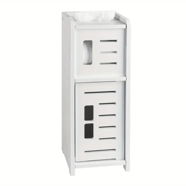 Compact storage column with toilet paper holder - space-saving bathroom organizer