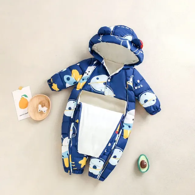 Combinaison automne/hiver pour bébé en coton épais avec capuche et manches longues