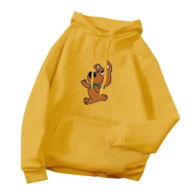 Bluză oversized cu glugă pentru femei, buzunar tip marsupiu și imprimeu Scooby Doo